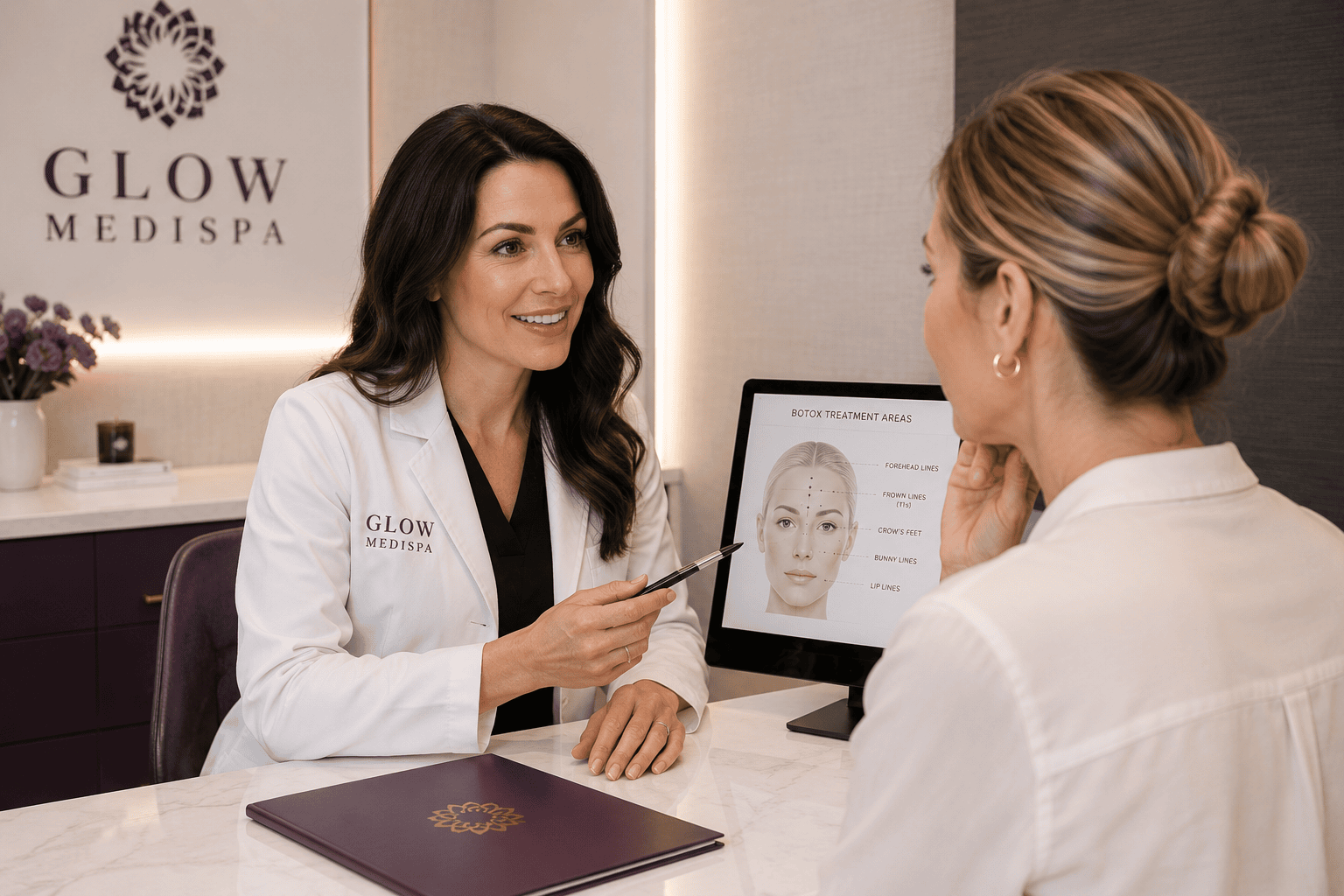 Image of glow staff giving botox consultation